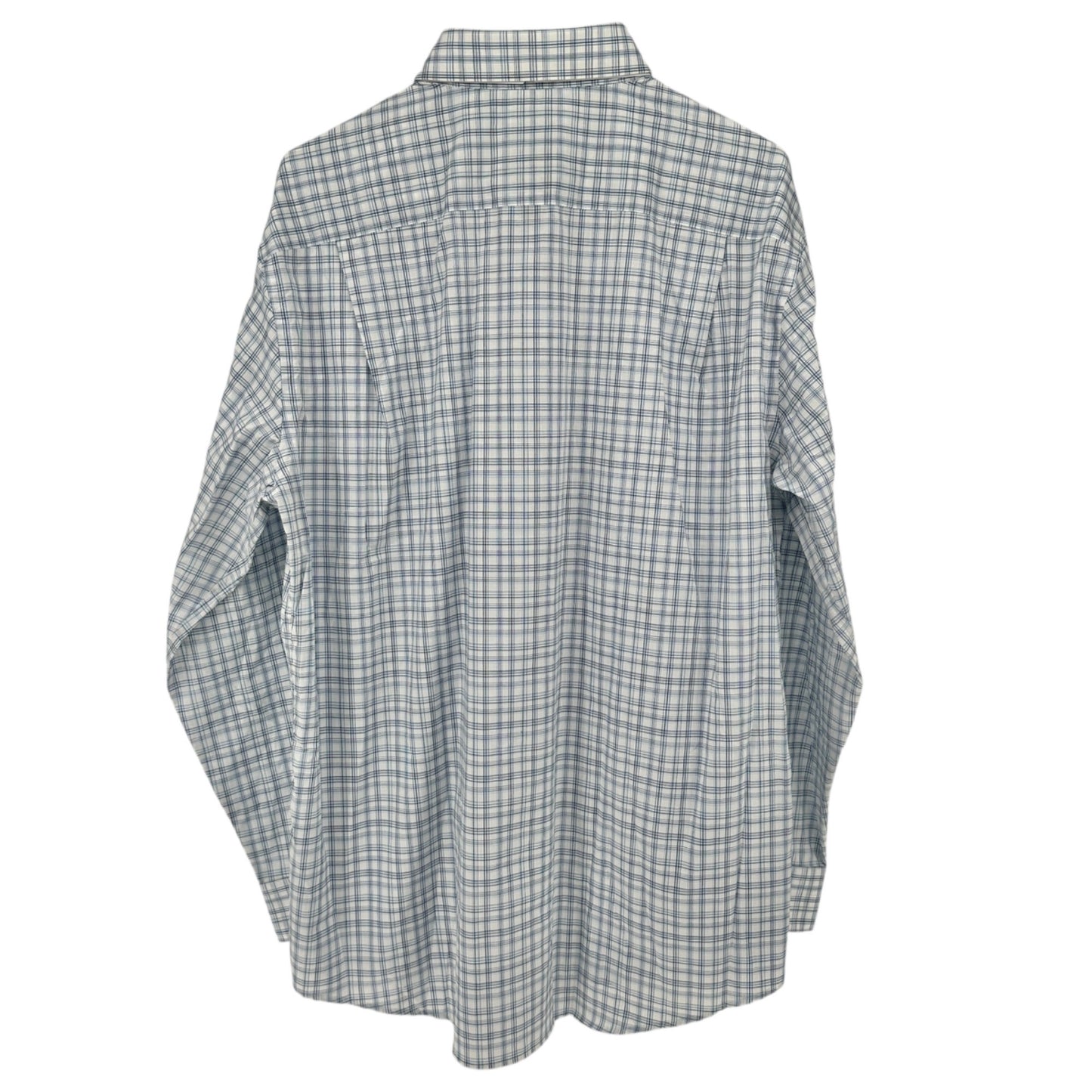 Jos A Bank Traveler Tailored Shirt L Blue Plaid Cotton Blend LS TravelTech