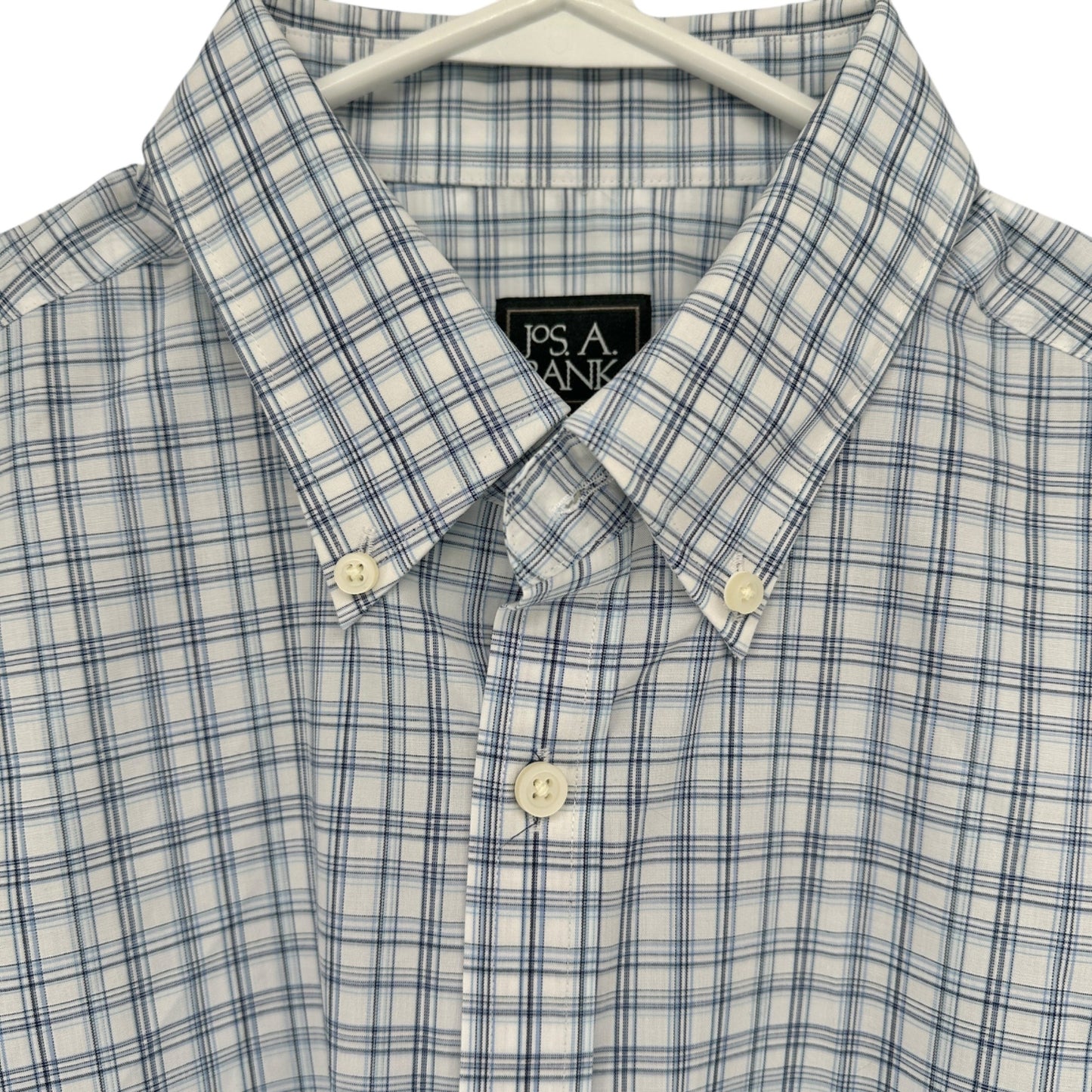Jos A Bank Traveler Tailored Shirt L Blue Plaid Cotton Blend LS TravelTech