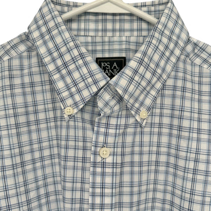 Jos A Bank Traveler Tailored Shirt L Blue Plaid Cotton Blend LS TravelTech