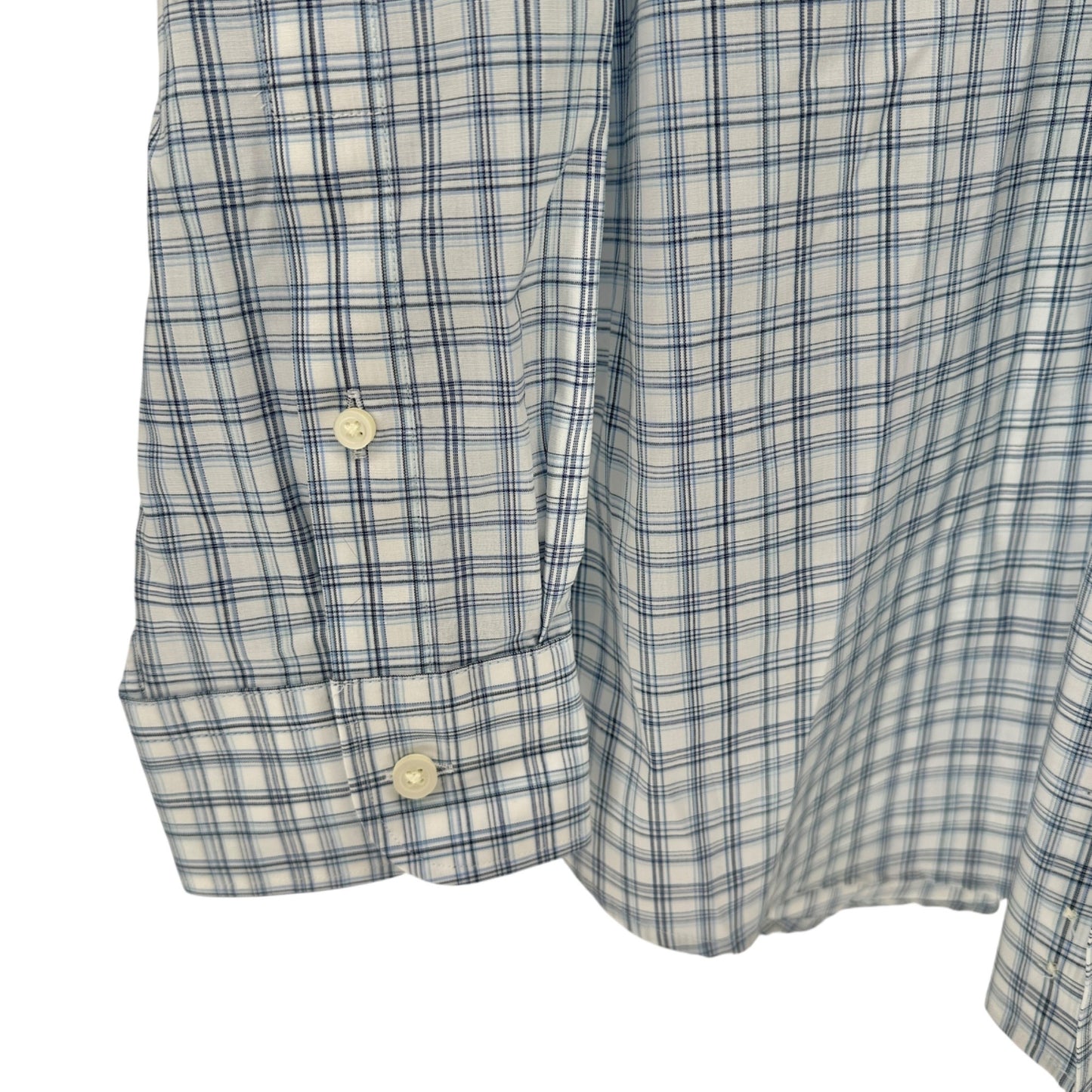 Jos A Bank Traveler Tailored Shirt L Blue Plaid Cotton Blend LS TravelTech