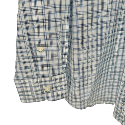 Jos A Bank Traveler Tailored Shirt L Blue Plaid Cotton Blend LS TravelTech