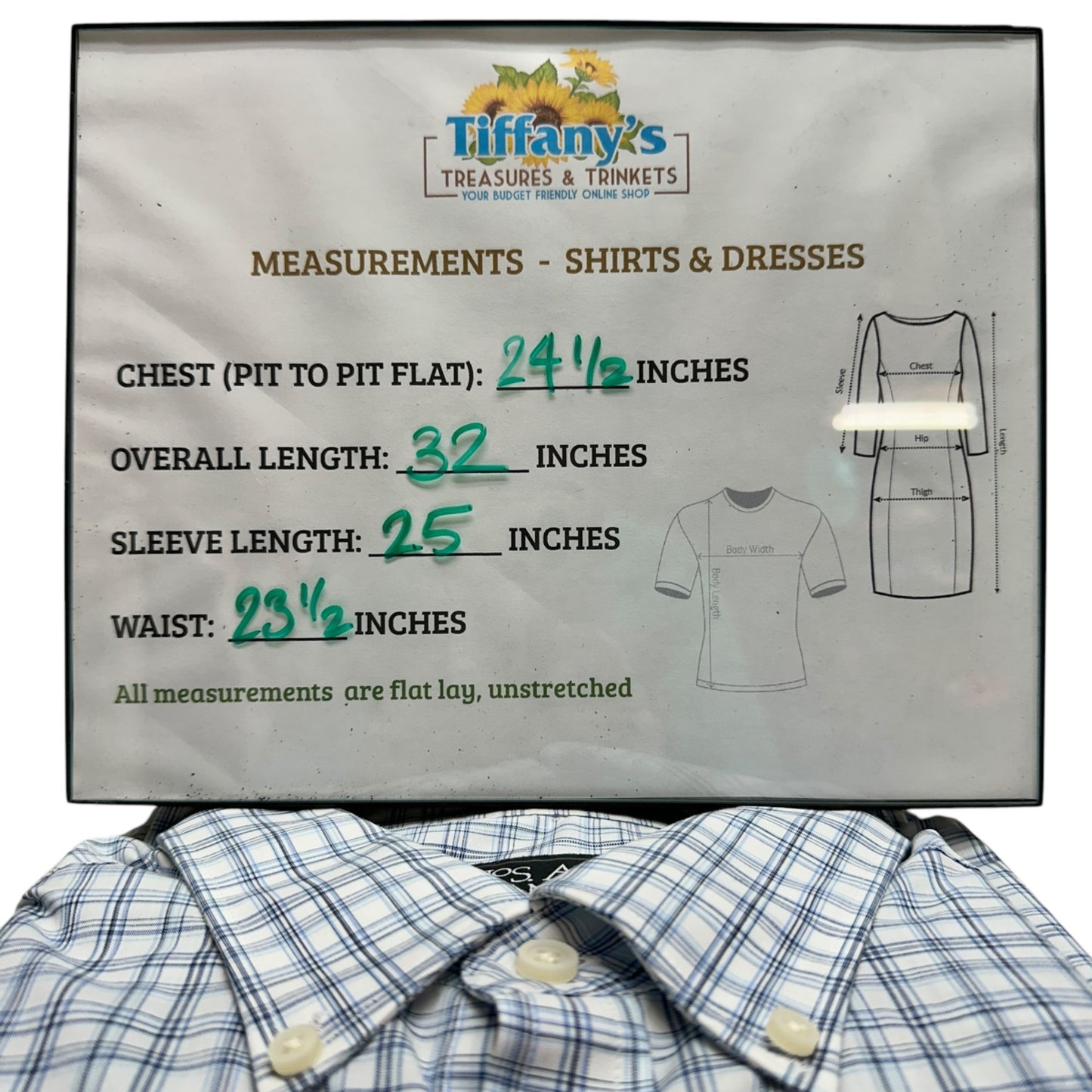 Jos A Bank Traveler Tailored Shirt L Blue Plaid Cotton Blend LS TravelTech