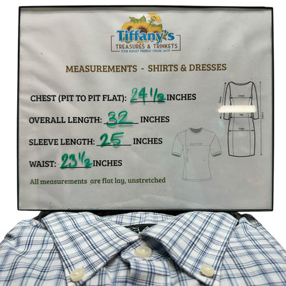 Jos A Bank Traveler Tailored Shirt L Blue Plaid Cotton Blend LS TravelTech