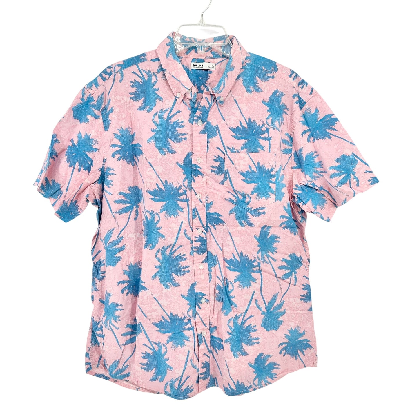 Sonoma Goods For Life Shirt Mens XL Pink and Blue Palm Tree Print SS Button-Up