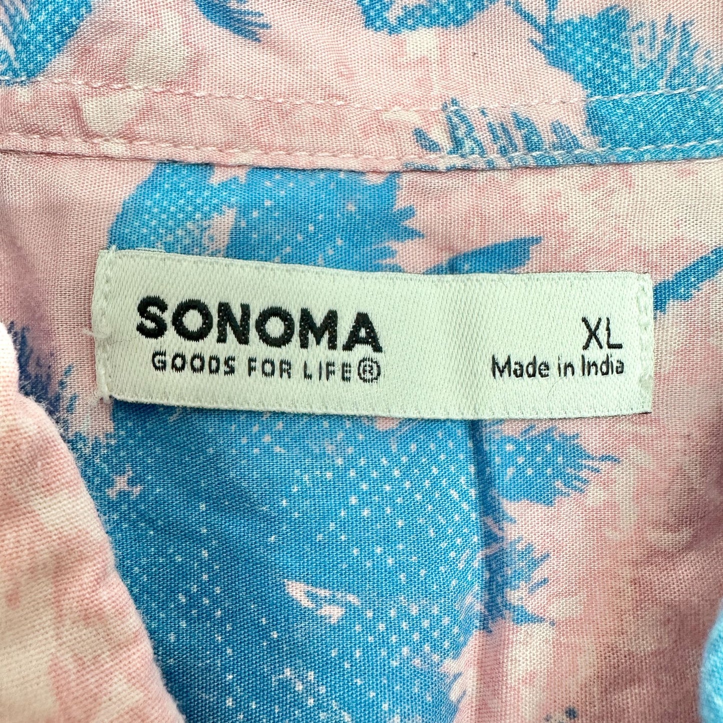 Sonoma Goods For Life Shirt Mens XL Pink and Blue Palm Tree Print SS Button-Up