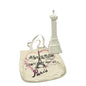Eiffel Tower Paris Canvas Tote Bag Plus 17” Plastic Eiffel Tower Container White