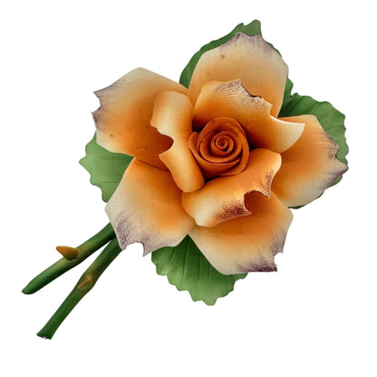 Capodimonte Porcelain Rose Figurine Orange Green Floral Sculpture Made In Italy