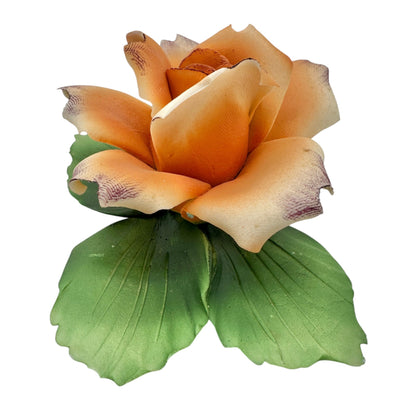 Capodimonte Porcelain Rose Figurine Orange Green Floral Sculpture Made In Italy