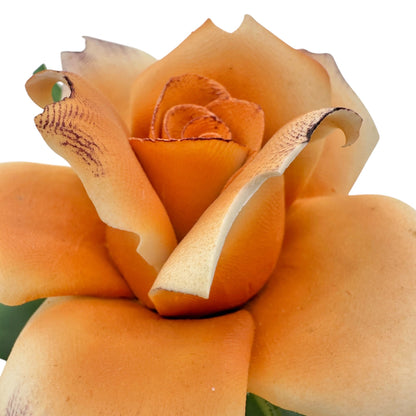 Capodimonte Porcelain Rose Figurine Orange Green Floral Sculpture Made In Italy