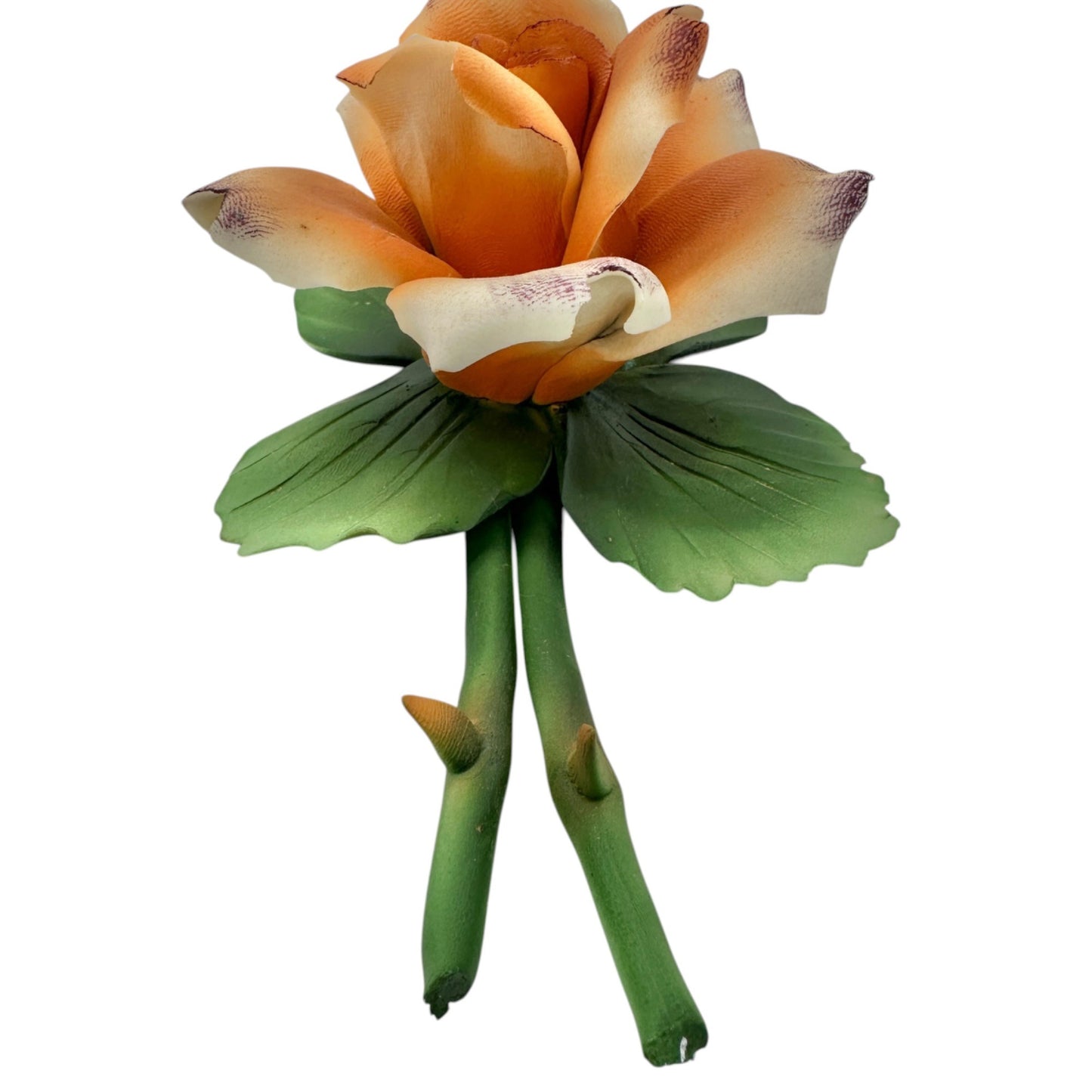 Capodimonte Porcelain Rose Figurine Orange Green Floral Sculpture Made In Italy
