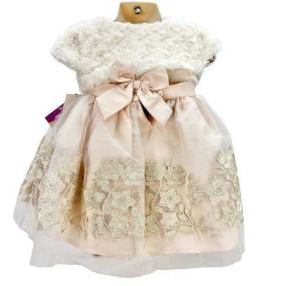 Blueberi Boulevard Child's 2-PC Dress Size 12M Blush Gold Embroider Flowers NWT