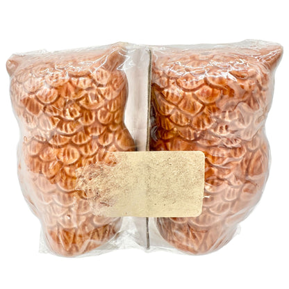 Ceramic Owl Salt and Pepper Shakers Set Brown Orange 3 in Tall Retro Kitchen NIP