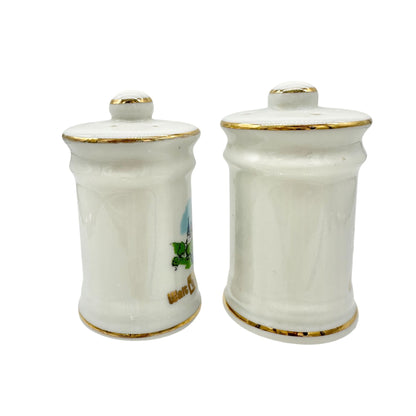 Vtg Walt Disney World Castle Salt and Pepper Shakers Japan Porcelain White Gold