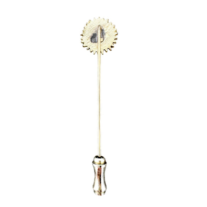 Vtg Goldtone Lion Stick Pin Black Enamel Detailing Gear-Like Design Zodiac Leo