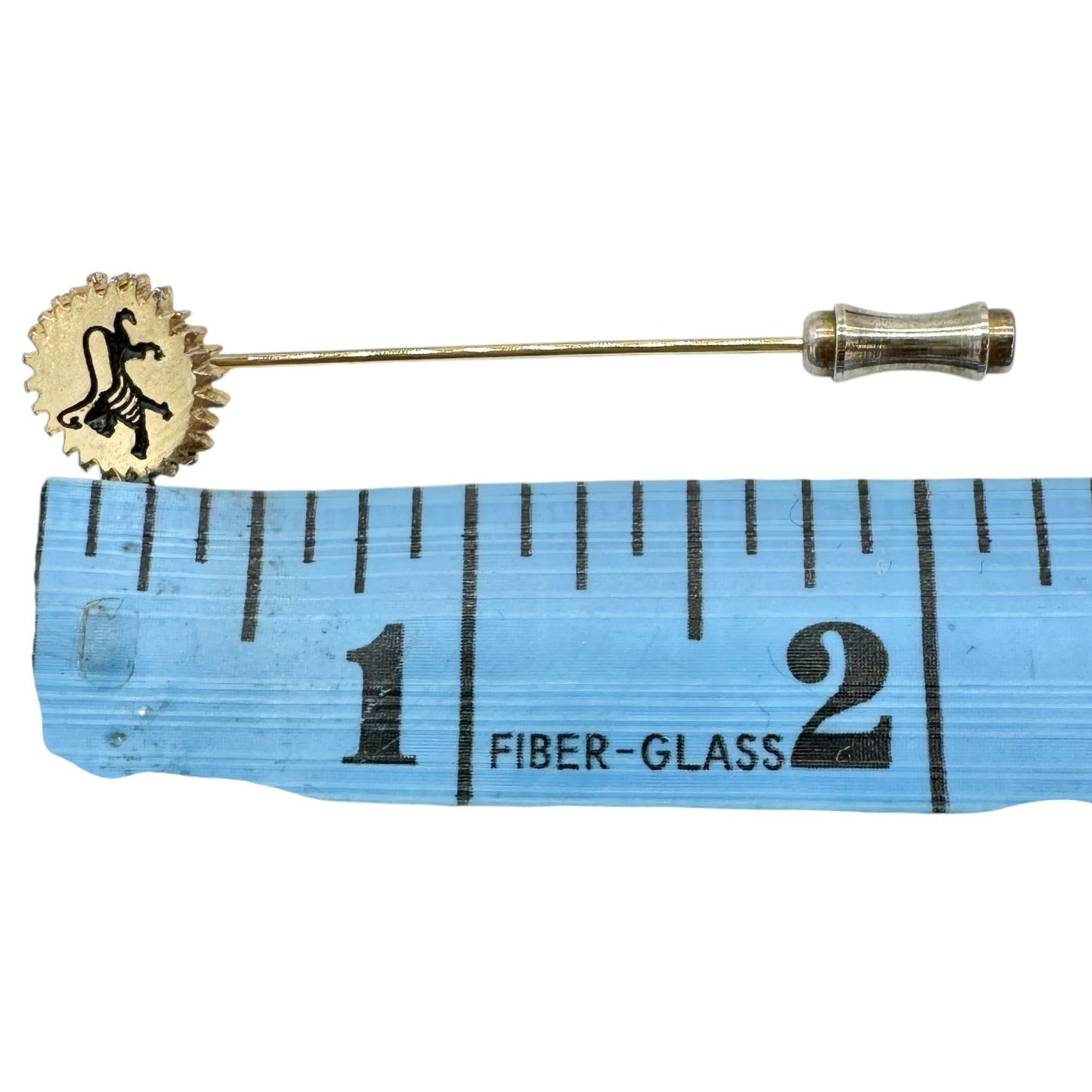 Vtg Goldtone Lion Stick Pin Black Enamel Detailing Gear-Like Design Zodiac Leo
