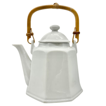 Pier 1 Imports Teapot with Lid White Ceramic Bamboo Handle Japan 24 oz Capacity