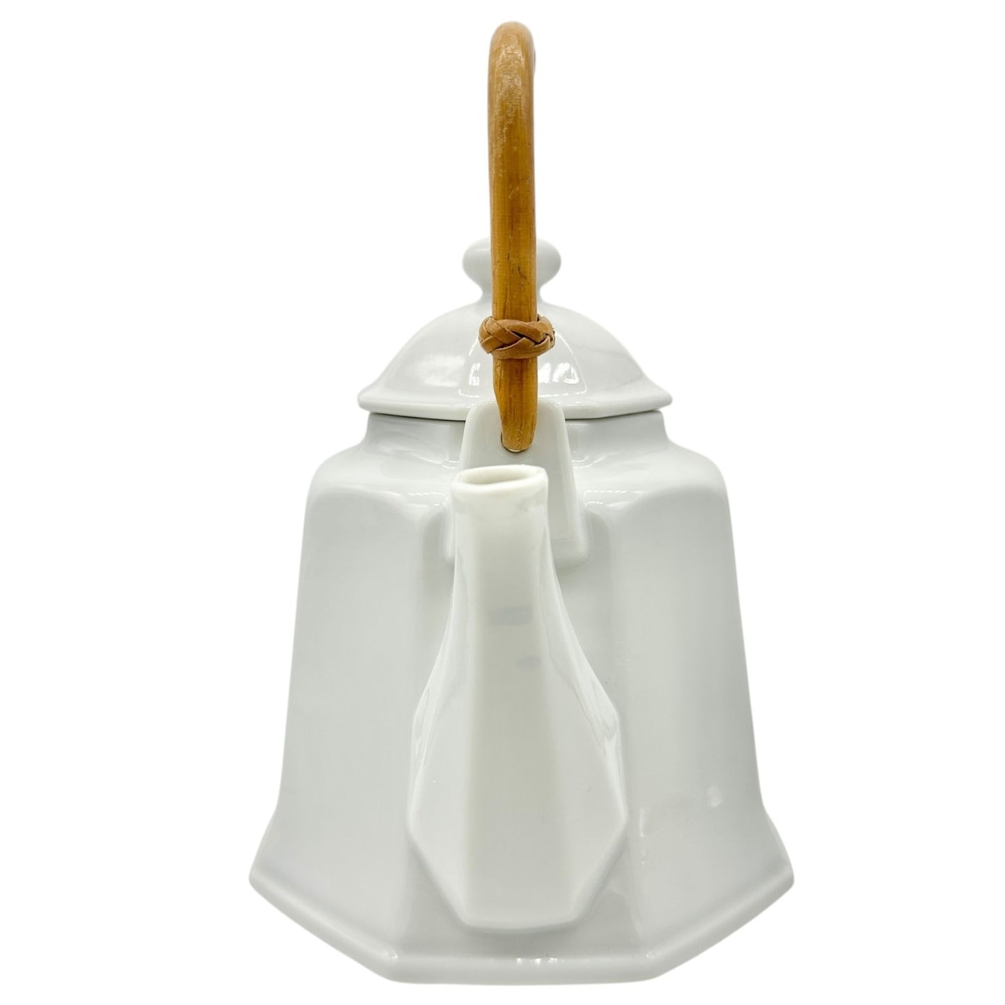 Pier 1 Imports Teapot with Lid White Ceramic Bamboo Handle Japan 24 oz Capacity
