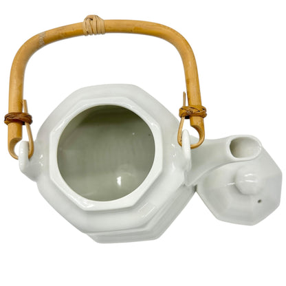 Pier 1 Imports Teapot with Lid White Ceramic Bamboo Handle Japan 24 oz Capacity
