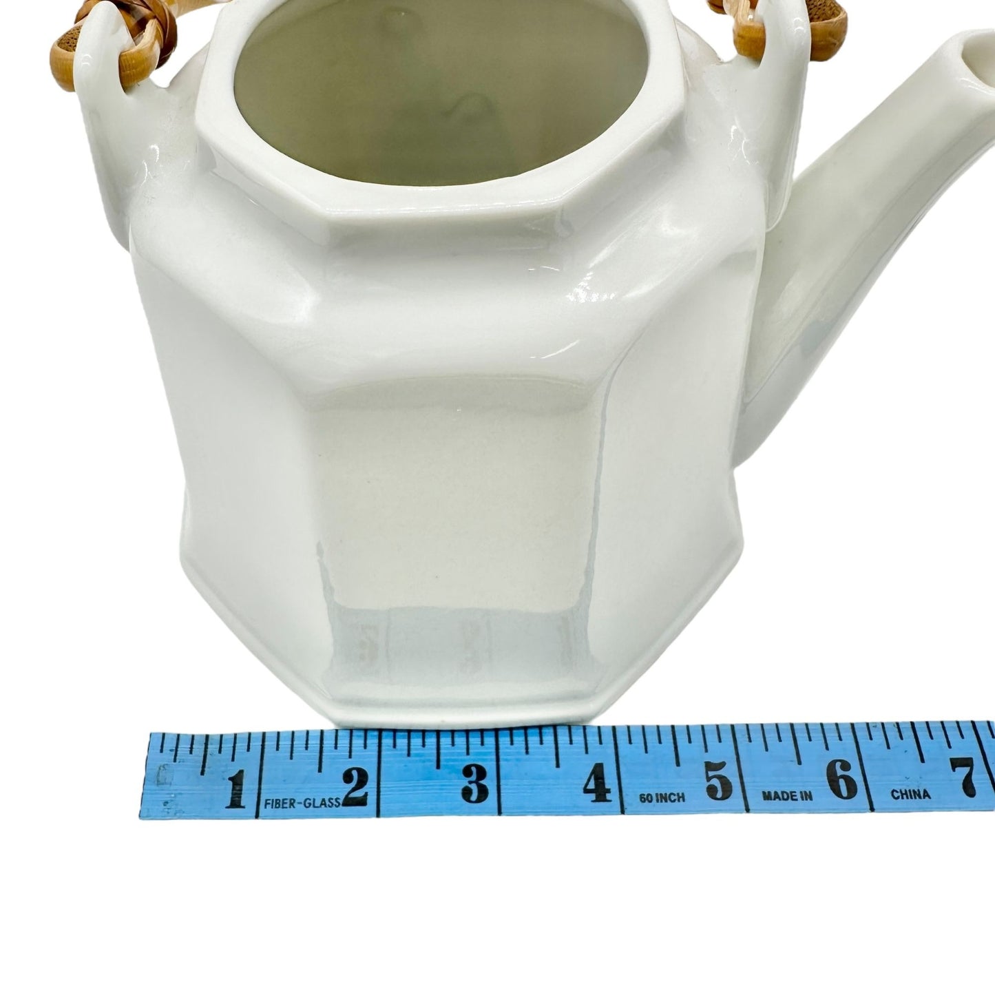 Pier 1 Imports Teapot with Lid White Ceramic Bamboo Handle Japan 24 oz Capacity