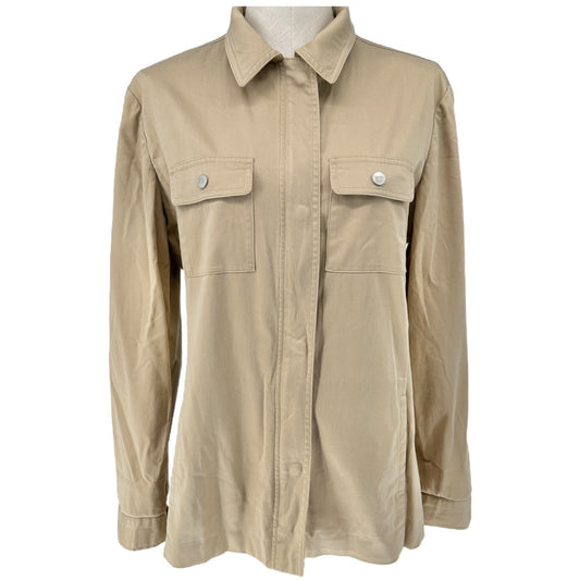 Evan-Picone Shacket Womens S Stretch Beige Shirt Jacket LS Pockets Zip Snap
