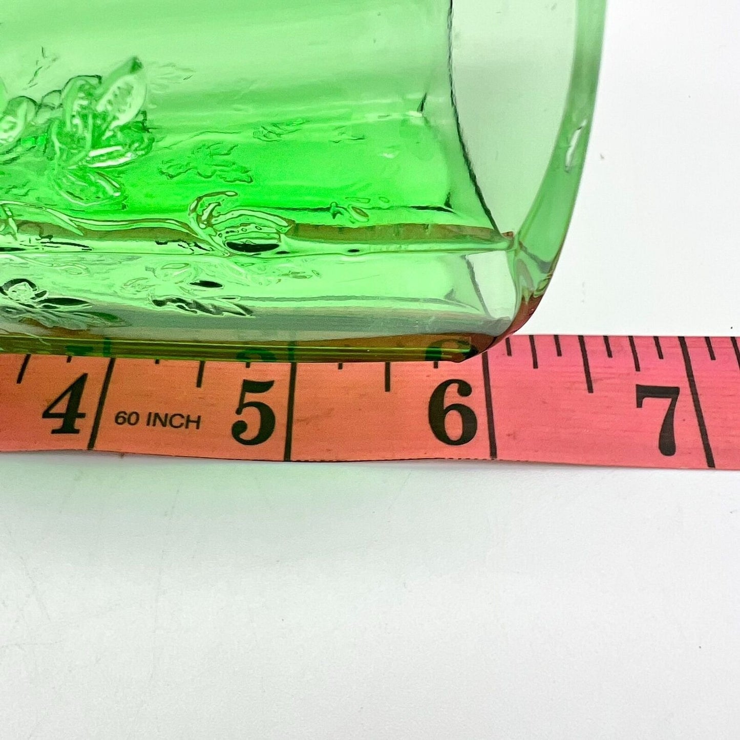 Vintage Green Depression Glass Goblet Embossed Grape Vine Design 6" H x 3" Dia