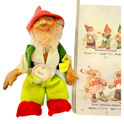 Steiff Lucki Miniature Dwarf Figurine 713,2 Vintage Collectible Germany 1950s 5"