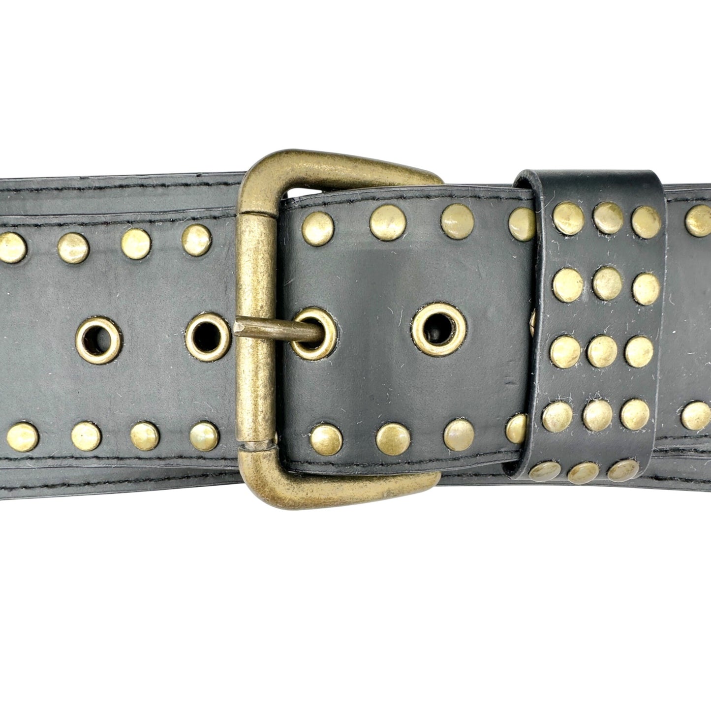 Hailey Jeans Co Belt Womens Medium 37x3 inch Black Gold Embellishments Elastic
