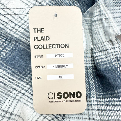 Cisono Plaid Shirt Jacket Womens XL Cropped Button-Down LS Kimberly Color Blue