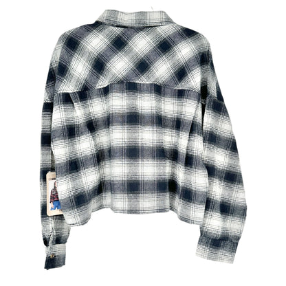 Cisono Plaid Shirt Jacket Womens XL Cropped Button-Down LS Kimberly Color Blue