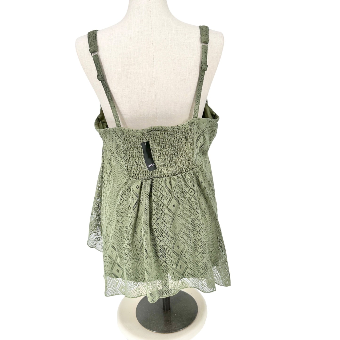 Torrid 2 Babydoll Tank Top Womens 18-20 Olive Lace Hanky Hem Adjustable Straps