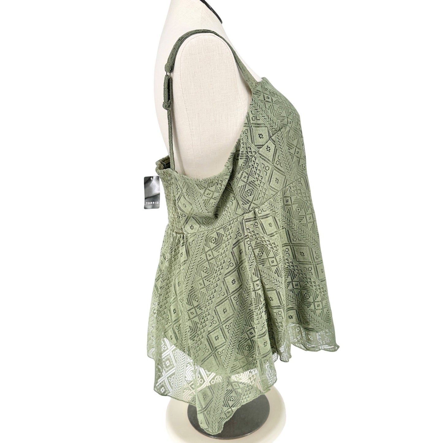 Torrid 2 Babydoll Tank Top Womens 18-20 Olive Lace Hanky Hem Adjustable Straps