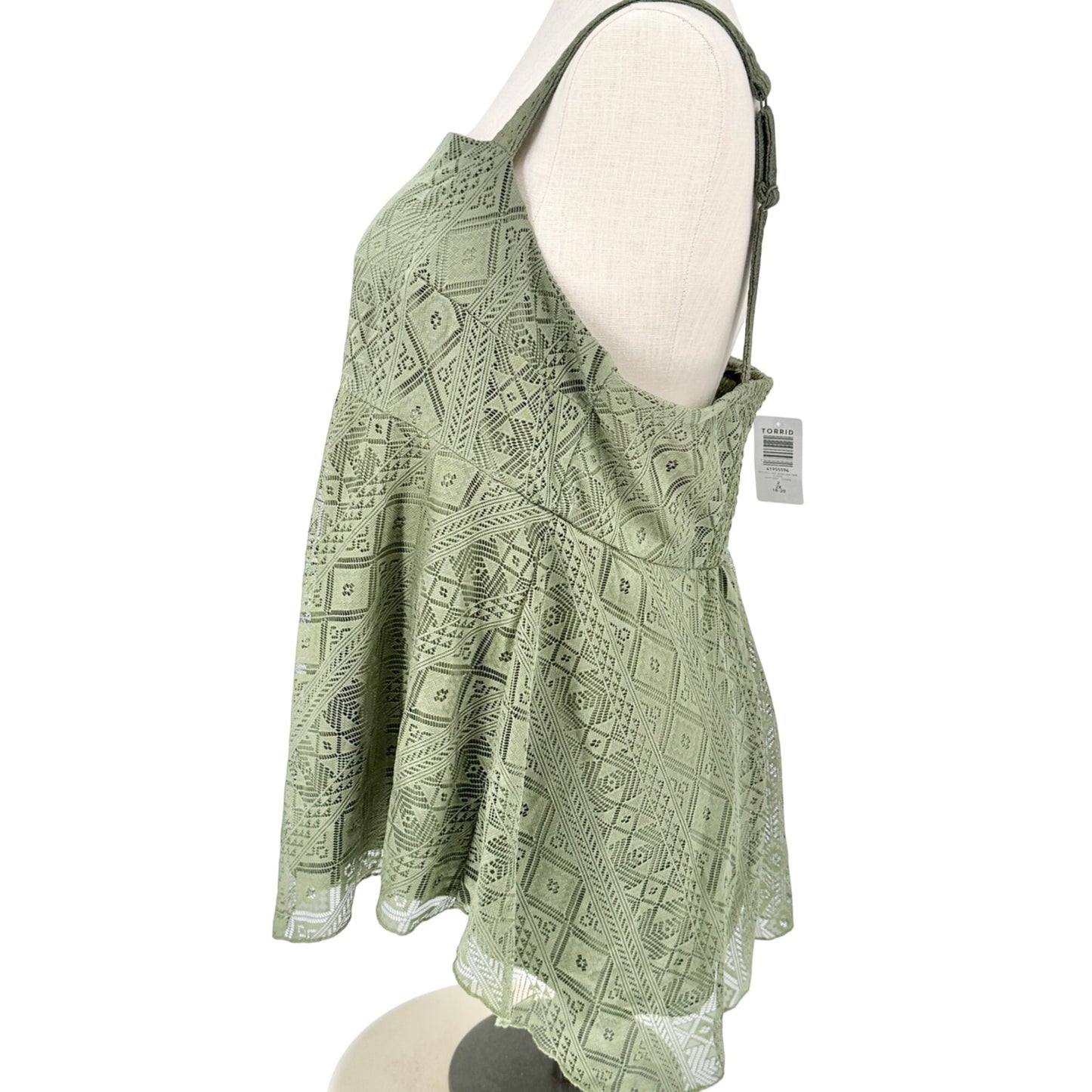 Torrid 2 Babydoll Tank Top Womens 18-20 Olive Lace Hanky Hem Adjustable Straps