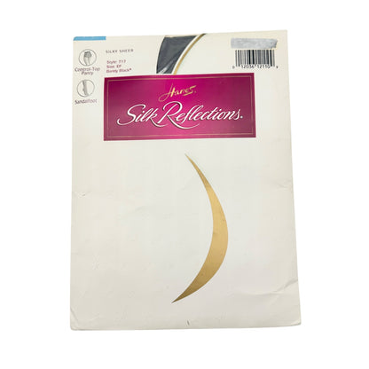Hanes Silk Reflections Control Top Pantyhose Sz EF Barely Black Sheer Sandalfoot