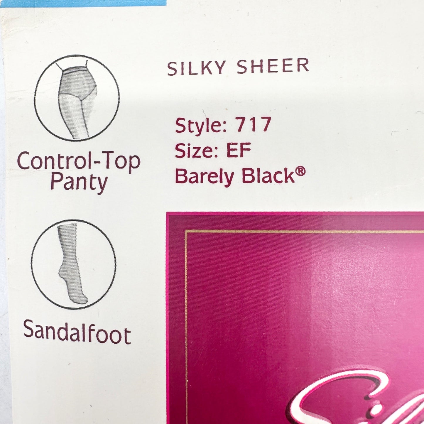 Hanes Silk Reflections Control Top Pantyhose Sz EF Barely Black Sheer Sandalfoot