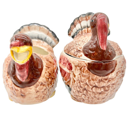 Turkey Ceramic Sugar and Creamer Set Vintage Boxed Thanksgiving Tableware
