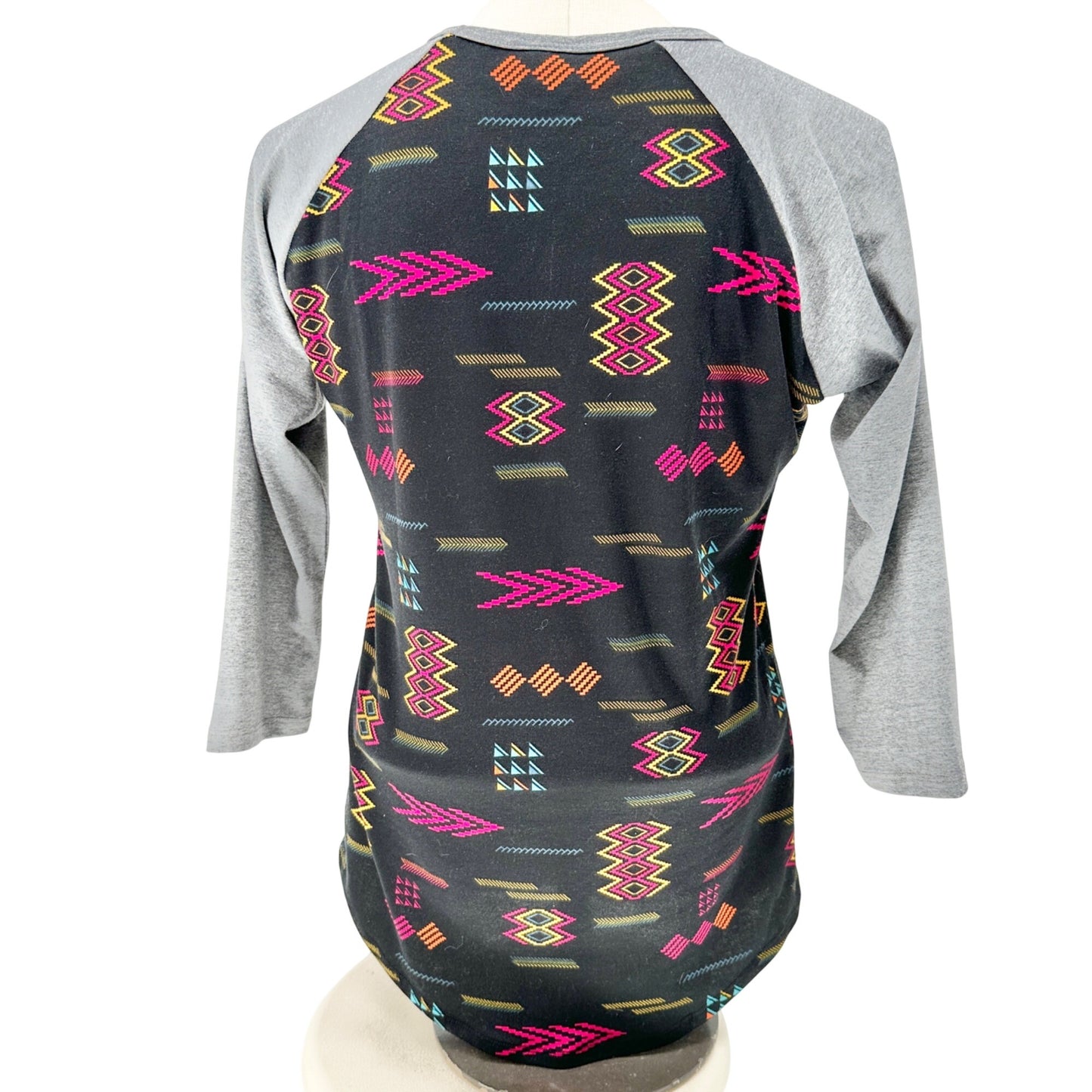 Lularoe Randy Top XS Black and Gray Geometric Print Raglan 3/4 Sleeve Tunic