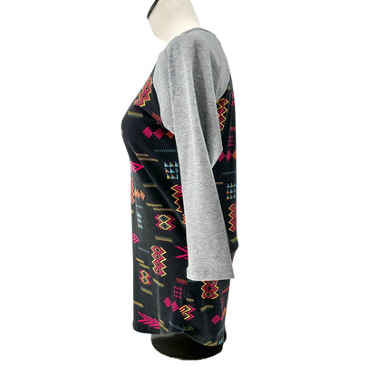 Lularoe Randy Top XS Black and Gray Geometric Print Raglan 3/4 Sleeve Tunic