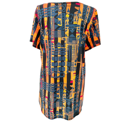 LuLaRoe Classic Tee Tunic Top Womens 3XL Geometric Print SS Orange Black Blue
