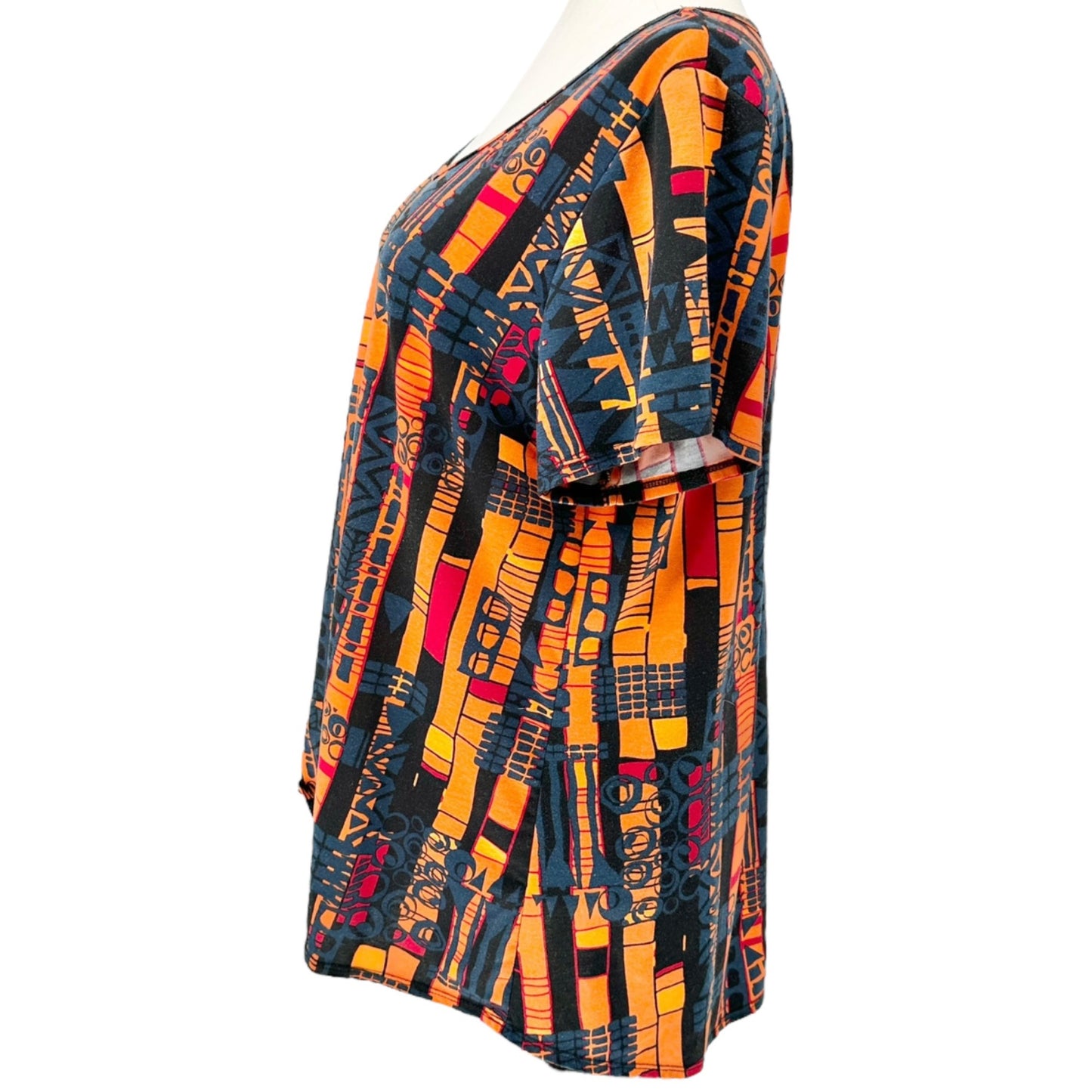 LuLaRoe Classic Tee Tunic Top Womens 3XL Geometric Print SS Orange Black Blue