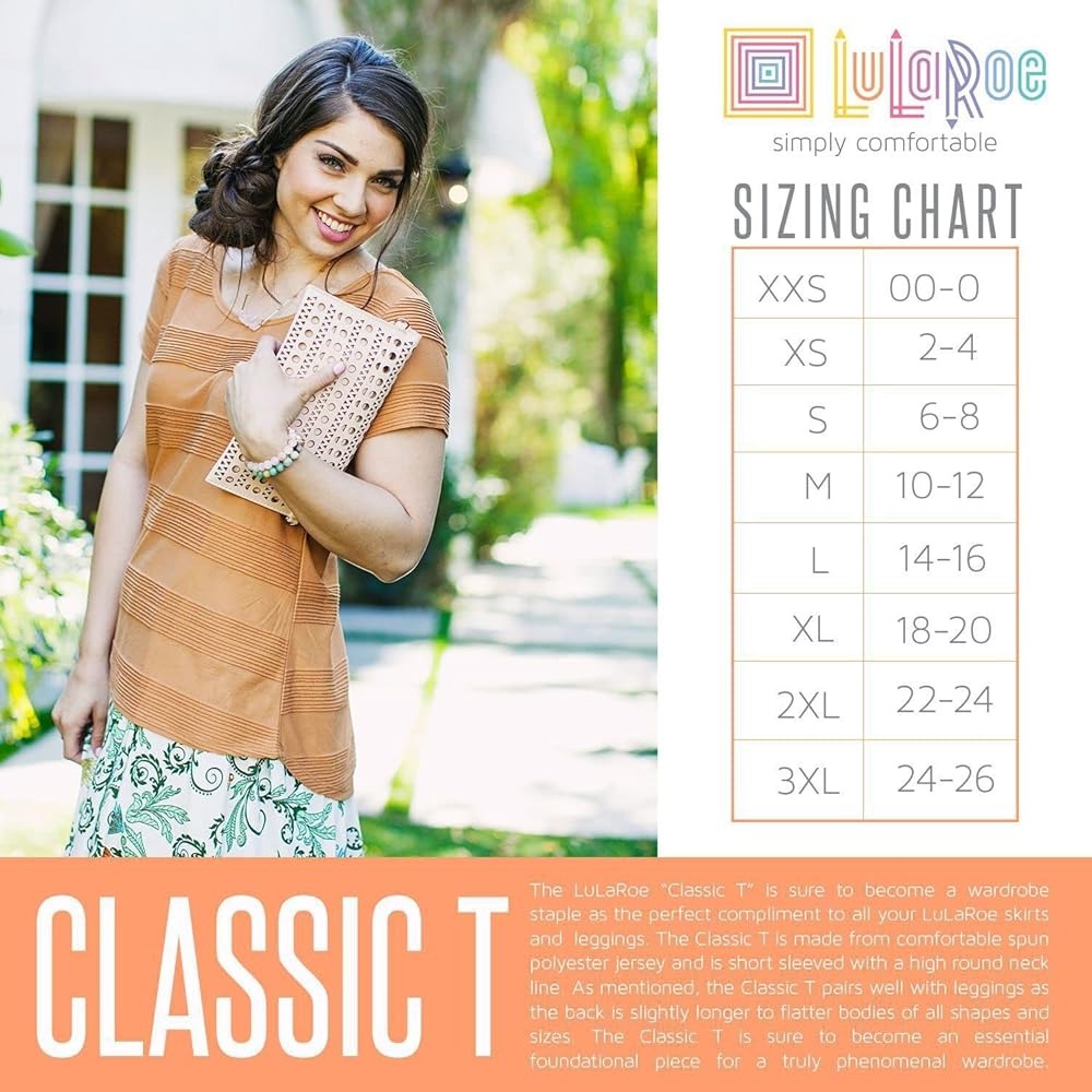 LuLaRoe Classic Tee Tunic Top Womens 3XL Geometric Print SS Orange Black Blue