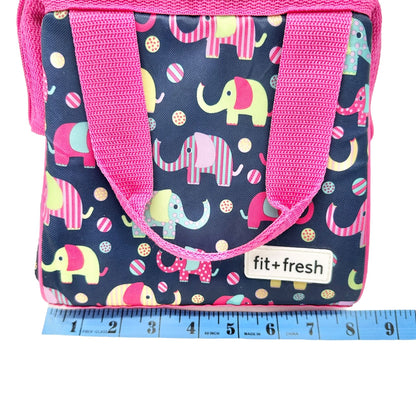 Fit+Fresh Riley Insulated Lunch Bag Elephant Print Handles 8x8x6 PVC Free EUC