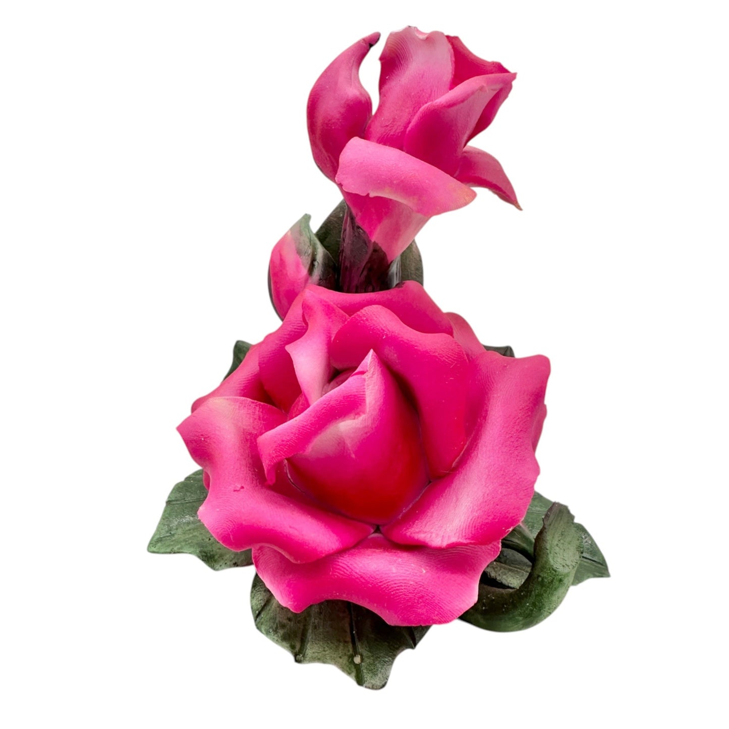 Capodimonte Rose Porcelain Figurine Dk Pink Green Made In Italy Original Box
