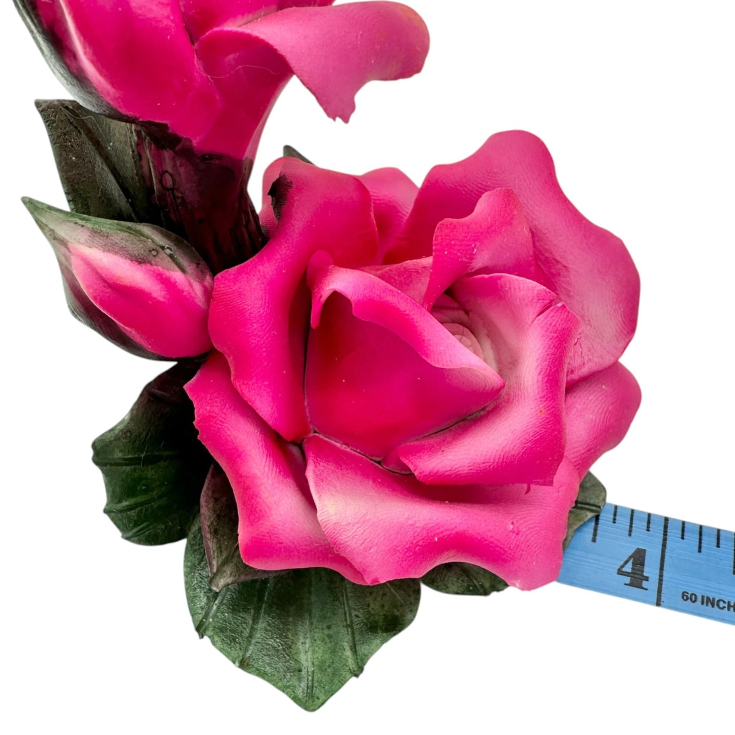 Capodimonte Rose Porcelain Figurine Dk Pink Green Made In Italy Original Box
