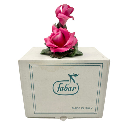 Capodimonte Rose Porcelain Figurine Dk Pink Green Made In Italy Original Box