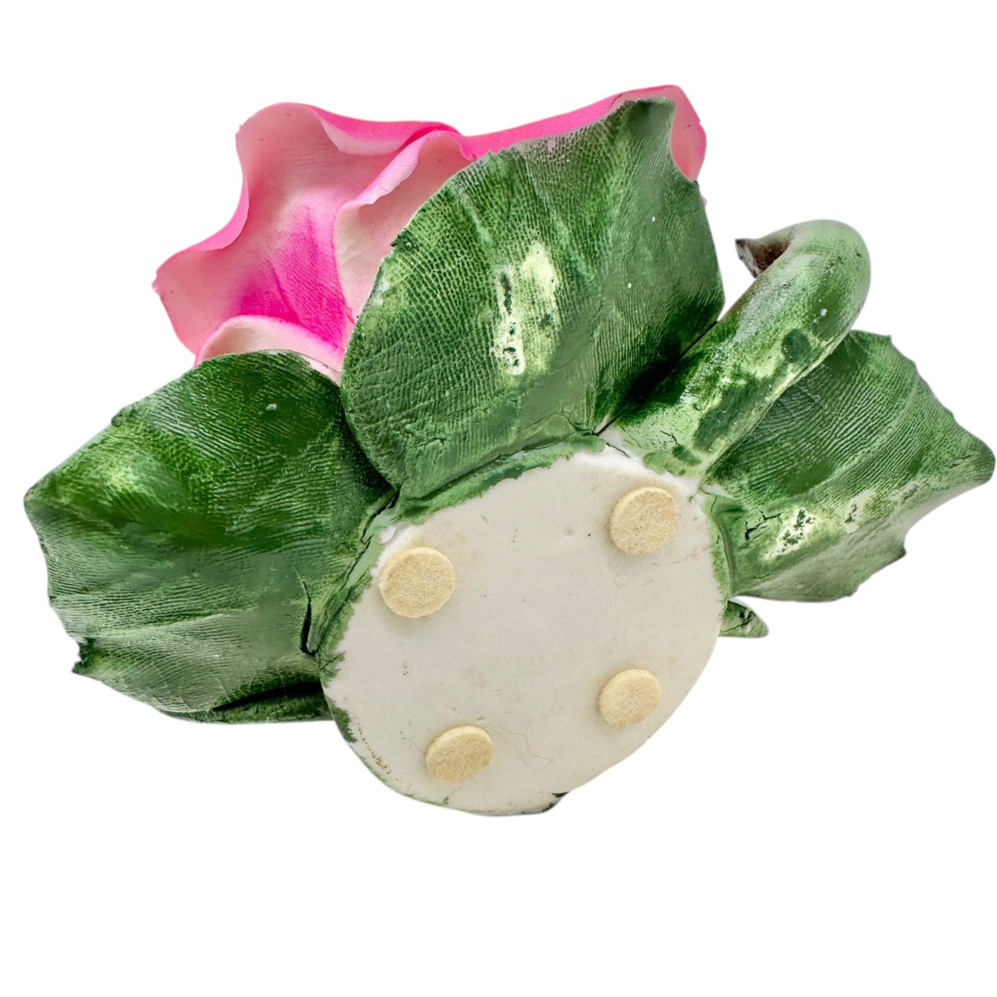 Capodimonte Rose Porcelain Figurine Dk Pink Green Made In Italy Original Box