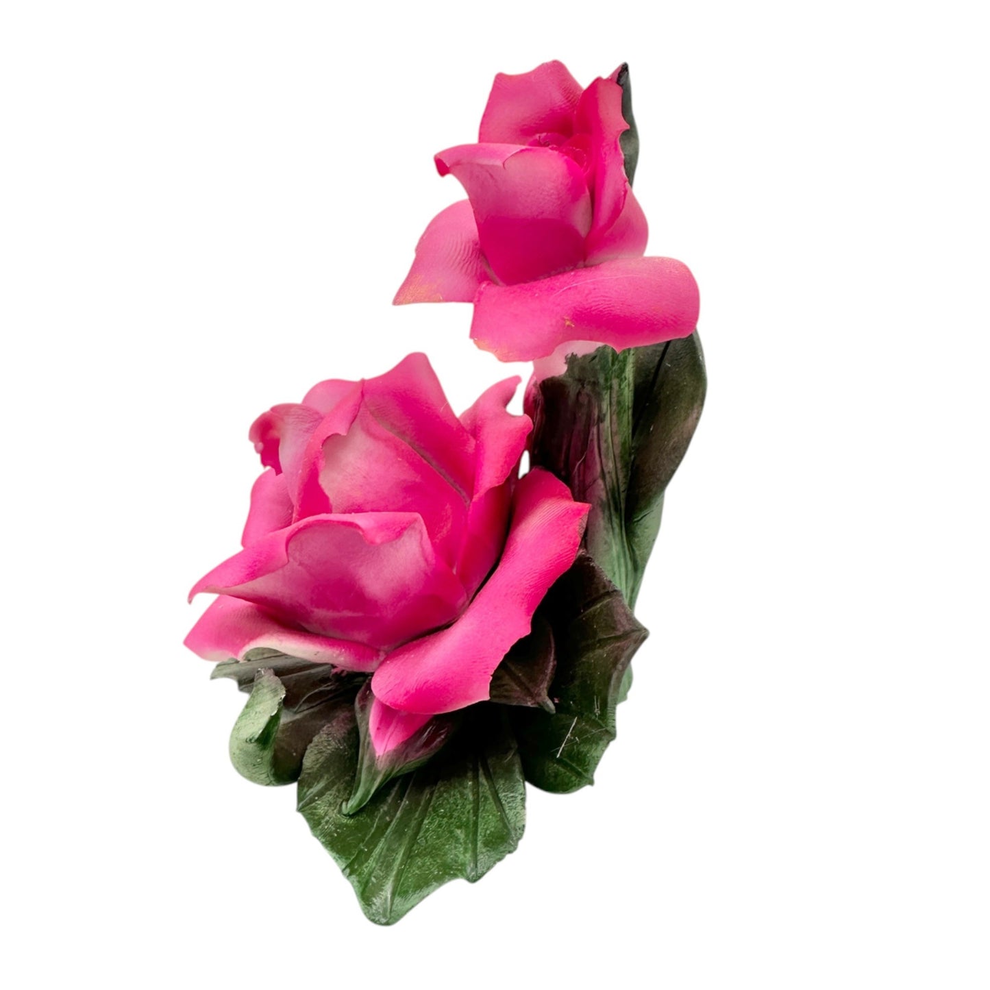Capodimonte Rose Porcelain Figurine Dk Pink Green Made In Italy Original Box