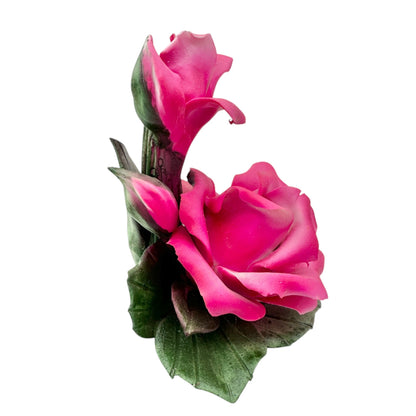 Capodimonte Rose Porcelain Figurine Dk Pink Green Made In Italy Original Box