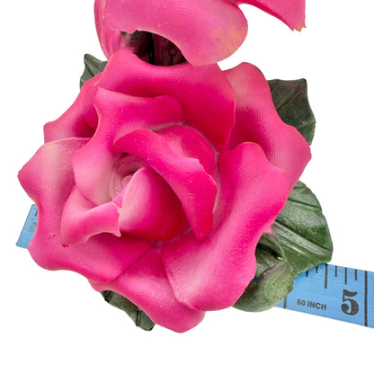 Capodimonte Rose Porcelain Figurine Dk Pink Green Made In Italy Original Box