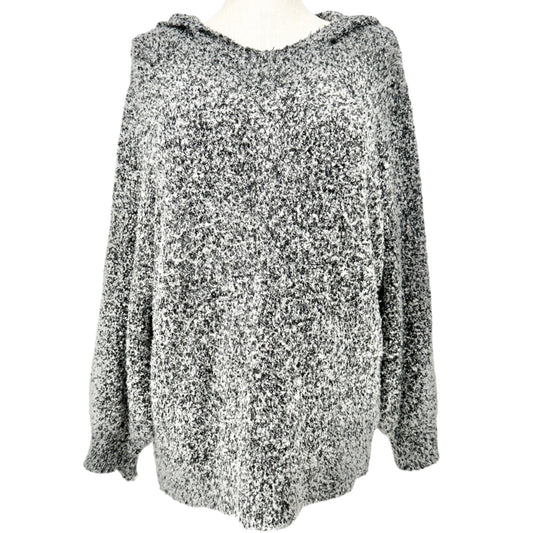 Ady P Hooded Sweater Womens 3X Black White Marled Long Sleeves Relaxed Fit Soft