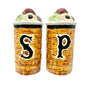 Vintage Ceramic Salt and Pepper Shakers Floral Basketweave Design Painted Detail